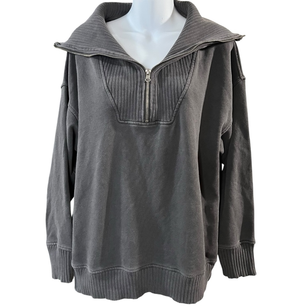 Aerie Down To Earth Grey Quarter Zip Sweatshirt
